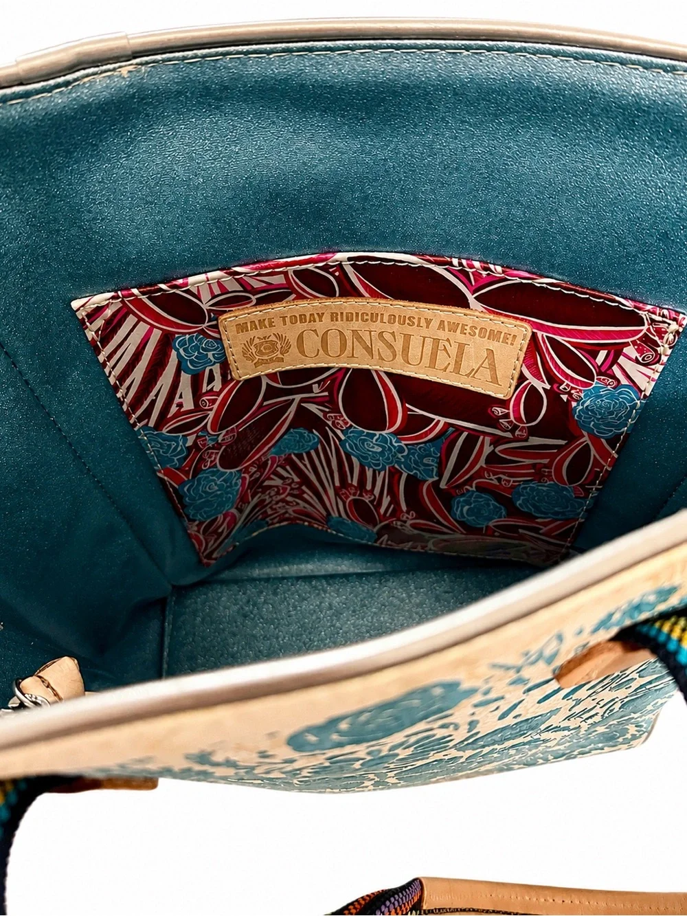 Consuela Women’s Tote Bag Striped Floral Multicolor Embroidered Lined Pockets